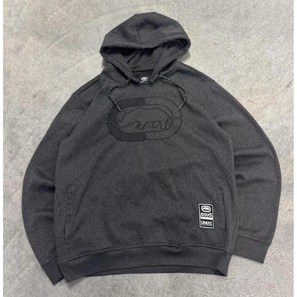 Men's Ecko Unltd. Gray Graphic Logo Pullover Hoodie Pockets Sweatshirt Large
